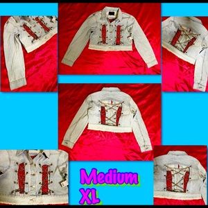 Chained cropped denim jacket